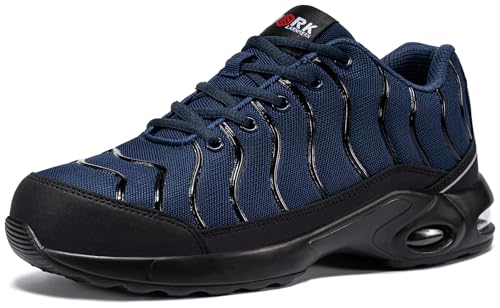 LARNMERN Arbeitsschuhe Herren Sicherheitsschuhe Atmungsaktive Leichte Schutzschuhe Luftkissen Dämpfung Stahlkappenschuhe Komfort Schnürsenkel Arbeit Pannensichere (Marine blau,48EU) von LARNMERN