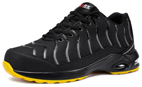 LARNMERN Sicherheitsschuhe Herren Arbeitsschuhe Leichte Schutzschuhe Luftkissen Dämpfung Stahlkappenschuhe Komfort Arbeit Pannensichere (Gelb,44EU) von LARNMERN