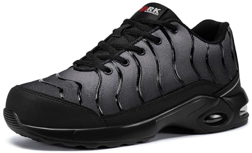 LARNMERN Sicherheitsschuhe Herren Arbeitsschuhe Leichte Schutzschuhe Luftkissen Dämpfung Stahlkappenschuhe Komfort Arbeit Pannensichere (Grau,46EU) von LARNMERN