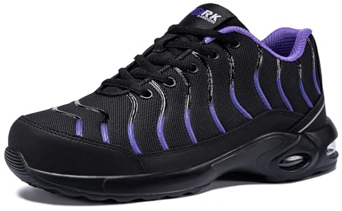 LARNMERN Arbeitsschuhe Herren Sicherheitsschuhe Atmungsaktive Leichte Schutzschuhe Luftkissen Dämpfung Stahlkappenschuhe Komfort Schnürsenkel Arbeit Pannensichere (Ultraviolettes Licht,41EU) von LARNMERN