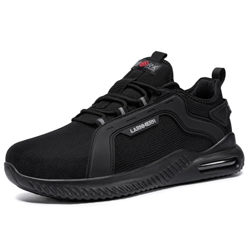 LARNMERN Arbeitsschuhe Herren Sicherheitsschuhe Bequeme Luftkissen Leicht Stahlkappenschuhe Arbeit Schutzschuhe mit Stahlkappe Industrie Handwerk Sicherheitsneaker Dämpfung (Schwarz, 40EU) von LARNMERN