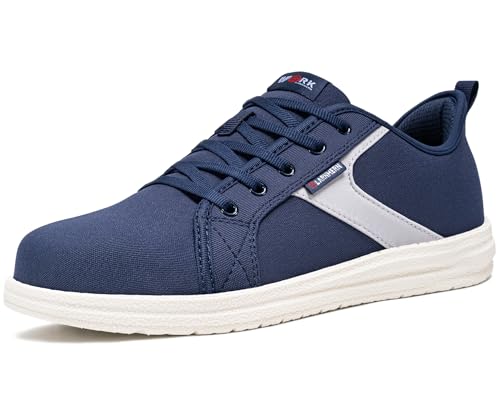 LARNMERN Arbeitsschuhe Herren Sicherheitsschuhe Leichte Stahlkappenschuhe Bequeme Stahlkappe Skateboard-Schuhe Dämpfung(45 Herren,Marineblau) von LARNMERN