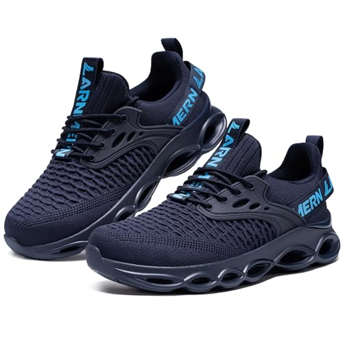 LARNMERN Arbeitsschuhe Herren Sicherheitsschuhe Mode Anti Smashing Stahlkappenschuhe Atmungsaktiv Dämpfung Leicht (Mode Marine Blau,40.5EU) von LARNMERN