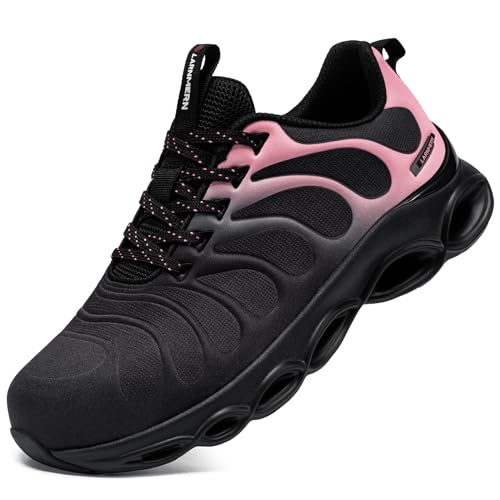 LARNMERN Sicherheitsschuhe Damen Arbeitsschuhe Leicht Stahlkappe Arbeitsturnschuhe Anti-Smashing Bequem Dämpfung Atmungsaktiv Mode(Rosa LMN,38.5 EU) von LARNMERN
