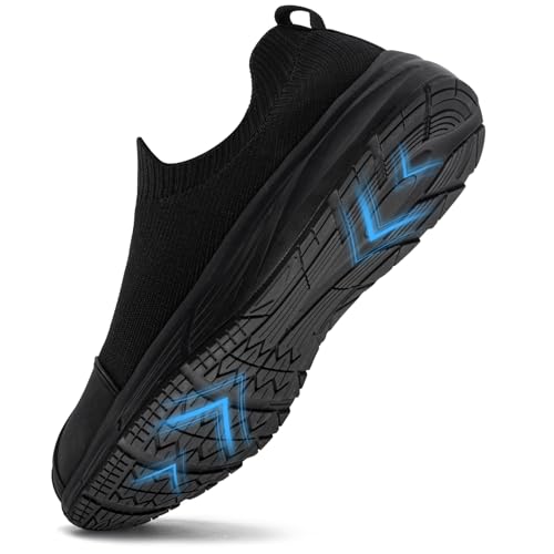 LARNMERN Slip-On-Schuhe für Herren Küchenschuhe Arbeitstrainer rutschfest leicht geeignet zum Gehen Fitness und Training(Mesh Mesh Schwarz,42.5) von LARNMERN