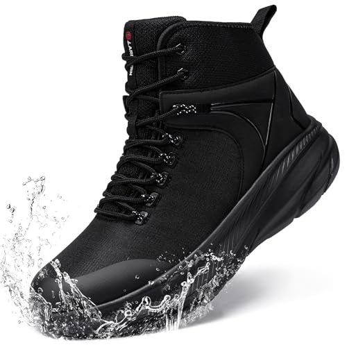 LARNMERN Herren Militär Einsatzstiefel Wasserdicht Tactical Boot Langlebige Schnürschuhe Outdoorschuhe Wanderschuhe(41.5 EU,Schwarz) von LARNMERN