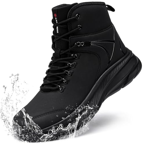 LARNMERN Herren Militär Einsatzstiefel Wasserdicht Tactical Boot Langlebige Schnürschuhe Outdoorschuhe Wanderschuhe(42.5 EU,Schwarz-1) von LARNMERN