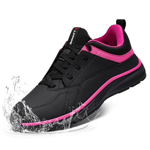 LARNMERN Kochschuhe Damen rutschfeste Küchen Arbeitsschuhe Herren Wasserfeste Koch Schuhe Männer Laufsohle Non-Slip OHNE-Stahlkappe,Rosenrot Schwarz 36 EU von LARNMERN
