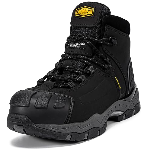 LARNMERN Arbeitsschuhe Herren S3 Wasserdicht Sicherheitsschuhe SRC Rutschfest HRO WR Sicherheitsstiefel Stahlkappe Mode (Schwarz,42EU) von LARNMERN