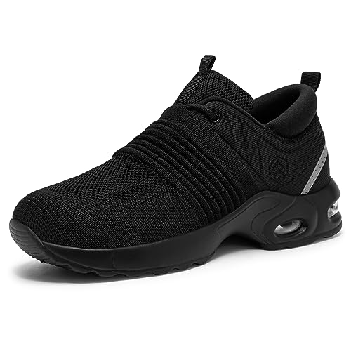 LARNMERN Sicherheitsschuhe Damen Arbeitsschuhe Leichte Luftkissen Sportlich Schutzschuhe Atmungsaktiv Komfortabel Reflexstreifen Sneaker S1 Stahlkappenschuhe(Schwarz,35.5EU) von LARNMERN