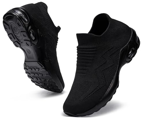 LARNMERN Sicherheitsschuhe Damen Arbeitsschuhe Leichte ohne Schnürsenkel Sportlich Stahlkappenschuhe Bequem Schutzschuhe Luftkissen Atmungsaktiv (Schwarz,38EU) von LARNMERN