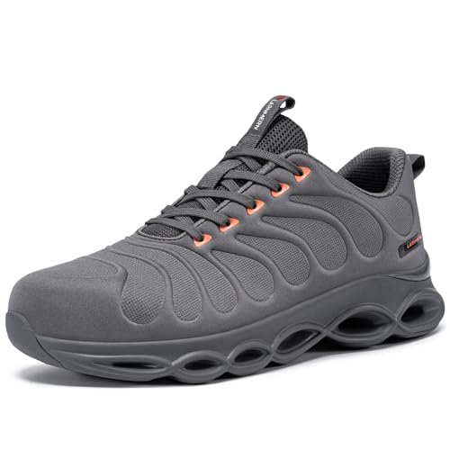 LARNMERN Sicherheitsschuhe Damen Arbeitsschuhe Leicht Stahlkappe Arbeitsturnschuhe Anti-Smashing Bequem Dämpfung Atmungsaktiv Mode(Neu Grau,36.5 EU) von LARNMERN