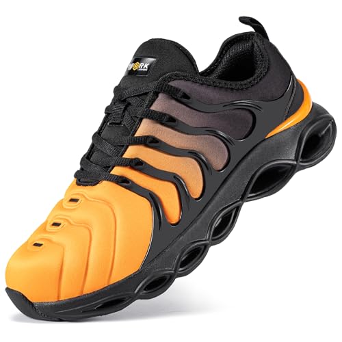 LARNMERN Sicherheitsschuhe Herren Arbeitsschuhe Damen Leicht Anti-Smashing Bequem Dämpfung Atmungsaktiv Mode Stahlkappe Arbeitsturnschuhe(Orange,40EU) von LARNMERN