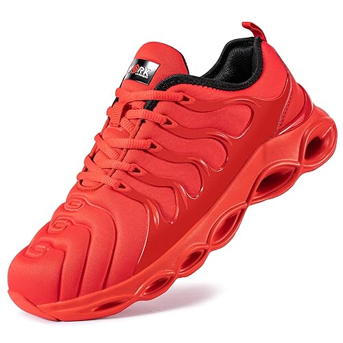 LARNMERN Sicherheitsschuhe Herren Arbeitsschuhe Damen Leicht Anti-Smashing Bequem Dämpfung Atmungsaktiv Mode Stahlkappe Arbeitsturnschuhe(Rot,41EU) von LARNMERN