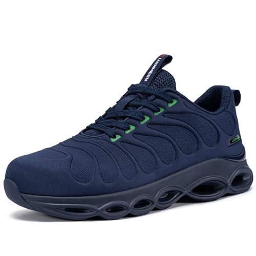LARNMERN Sicherheitsschuhe Herren Arbeitsschuhe Bequem Anti-Smashing Stahlkappe Arbeitsturnschuhe Leicht Atmungsaktiv Arbeitsschuhe Dämpfung Mode 36-47EU(Marine Blau,41EU) von LARNMERN