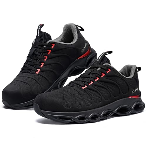 LARNMERN Sicherheitsschuhe Herren Leicht Arbeitsschuhe Stahlkappe Arbeitsturnschuhe Bequem Atmungsaktiv Arbeitsschuhe Anti-Smashing 36-47EU(Schwarz Rot,42.5EU) von LARNMERN