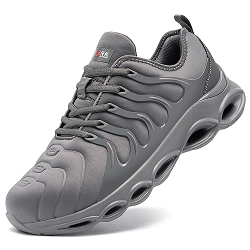 LARNMERN Arbeitsschuhe Herren Sicherheitsschuhe Mode Anti Smashing Stahlkappenschuhe Atmungsaktiv Dämpfung Leicht (Grau QWE,42.5EU) von LARNMERN
