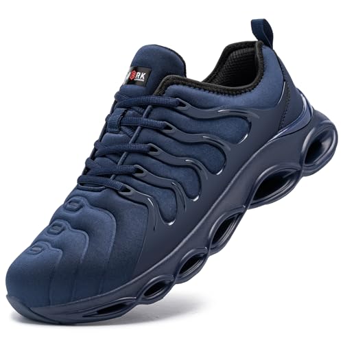 LARNMERN Sicherheitsschuhe Herren Arbeitsschuhe Damen Leicht Anti-Smashing Bequem Dämpfung Atmungsaktiv Mode Stahlkappe Arbeitsturnschuhe(Navy Blau,40.5EU) von LARNMERN