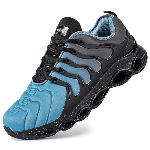 LARNMERN Sicherheitsschuhe Herren Arbeitsschuhe Leicht Anti-Smashing Bequem Dämpfung Atmungsaktiv Mode Stahlkappe Arbeitsturnschuhe(Rauchblau,40.5 EU) von LARNMERN