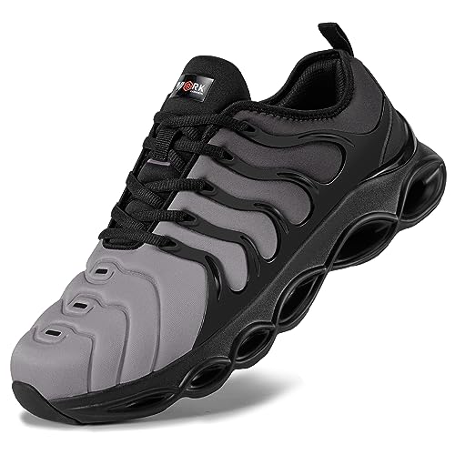 LARNMERN Sicherheitsschuhe Herren Arbeitsschuhe Leicht Anti-Smashing Bequem Dämpfung Atmungsaktiv Mode Stahlkappe Arbeitsturnschuhe(Schwarz Grau,40.5 EU) von LARNMERN