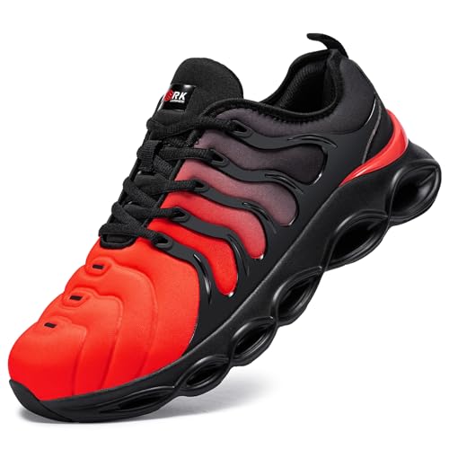LARNMERN Sicherheitsschuhe Herren Arbeitsschuhe Leicht Anti-Smashing Bequem Dämpfung Atmungsaktiv Mode Stahlkappe Arbeitsturnschuhe(Schwarz Rot,40 EU) von LARNMERN