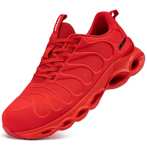 LARNMERN Arbeitsschuhe Herren Sicherheitsschuhe Mode Anti Smashing Stahlkappenschuhe Atmungsaktiv Dämpfung Leicht (Rot LMN,40.5EU) von LARNMERN