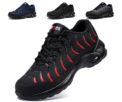 LARNMERN Sicherheitsschuhe Herren Arbeitsschuhe Leicht Schutzschuhe Atmungsaktive Luftkissen Dämpfung Stahlkappenschuhe Komfort Arbeit Pannensichere S2 (Außergewöhnliches Rot,40EU) von LARNMERN