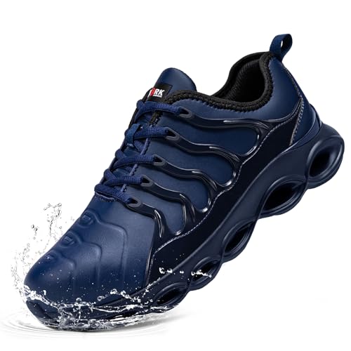 LARNMERN Sicherheitsschuhe Herren Arbeitsschuhe Wasserdicht Mode Dämpfung Arbeitsturnschuhe Leicht Komfort Stahlkappenschuhe(Mikrofaser Marineblau,44 EU) von LARNMERN