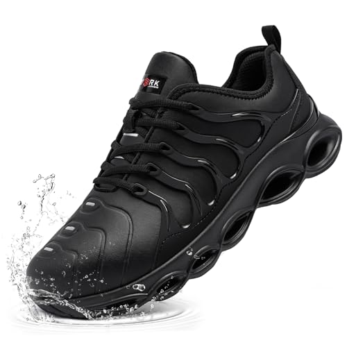 LARNMERN Sicherheitsschuhe Herren Arbeitsschuhe Wasserdicht Mode Dämpfung Arbeitsturnschuhe Leicht Komfort Stahlkappenschuhe(Schwarz Mikrofaser,42.5 EU) von LARNMERN