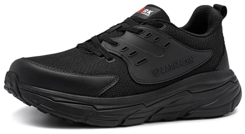 LARNMERN Sicherheitsschuhe Herren Bequeme Arbeitsschuhe Leitht Stahlkappenschuhe Atmungsaktive Sicherheitsschuhe Trekkingschuhe Dämpfung rutschfeste (Ganz schwarz, 41.5EU) von LARNMERN