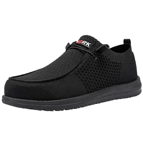 LARNMERN Sicherheitsschuhe Herren Arbeitsschuhe Bequem Stahlkappenschuhe Loafers Anti-Smashing Slip on Leicht Atmungsaktiv Dämpfung(42.5 EU, Schwarz) von LARNMERN