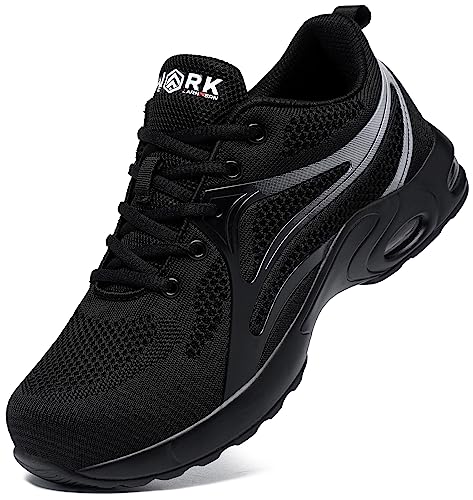 LARNMERN Arbeitsschuhe Herren Sicherheitsschuhe Bequeme Luftkissen Leicht Stahlkappenschuhe Arbeit Schutzschuhe mit Stahlkappe Industrie Handwerk Sicherheitsneaker Dämpfung (Schwarz,45EU) von LARNMERN