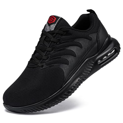 LARNMERN Arbeitsschuhe Herren Sicherheitsschuhe Bequeme Luftkissen Leicht Stahlkappenschuhe Arbeit Schutzschuhe mit Stahlkappe Industrie Handwerk Sicherheitsneaker Dämpfung (Rußschwarz, 37EU) von LARNMERN