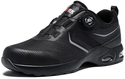 LARNMERN Sicherheitsschuhe Herren Leichte Arbeitsschuhe Selbsthemmend Schnellverschluss Komfort Stahlkappenschuhe Atmungsaktive Sportliche Schutzschuhe Mode(CarbonSchwarz,42EU) von LARNMERN