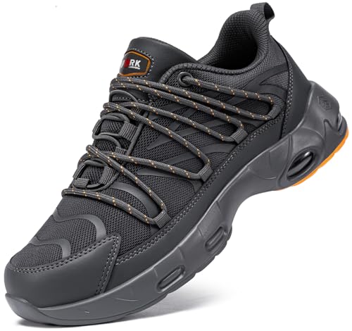 LARNMERN Sicherheitsschuhe Herren Leichte Arbeitsschuhe mit Stahlkappe Schutzschuhe Frauen Sportlich Arbeit rutschfest Bequeme Größe 36EU,Grau Orange von LARNMERN