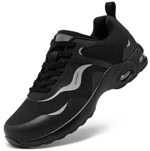 LARNMERN Arbeitsschuhe Herren Sicherheitsschuhe Bequeme Luftkissen Leicht Stahlkappenschuhe Arbeit Schutzschuhe mit Stahlkappe Industrie Handwerk Sicherheitsneaker Dämpfung (Schwarz,40.5EU) von LARNMERN