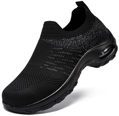 LARNMERN Stahlkappenschuhe Damen ohne Schnürsenkel Sicherheitsschuhe Leichte Komfort Schutzschuhe Sportliche Arbeitsschuhe Atmungsaktive Luftkissen (LSE31348 Schwarz,41EU) von LARNMERN