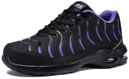 LARNMERN Sicherheitsschuhe Herren Arbeitsschuhe Leichte Schutzschuhe Luftkissen Dämpfung Stahlkappenschuhe Komfort Arbeit Pannensichere (Violett,46EU) von LARNMERN