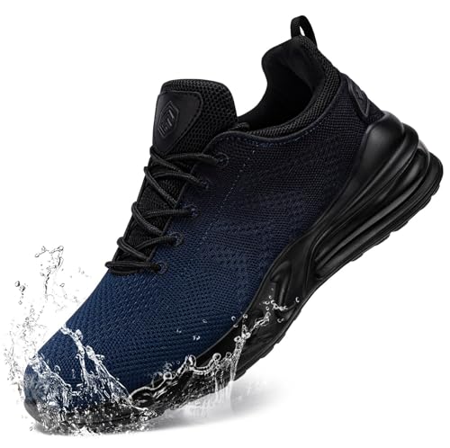 LARNMERN Wasserdicht Schuhe Kochschuhe rutschfeste Laufschuhe Herren Sportschuhe Turnschuhe Outdoor Casual Schuhe Fitness (Schwarz Blau,42) von LARNMERN