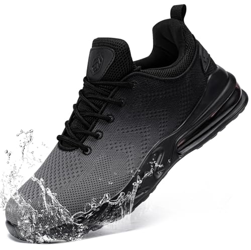 LARNMERN Wasserdicht Schuhe Laufschuhe Herren Sportschuhe Kochschuhe rutschfeste Turnschuhe Fashion Outdoor Casual Schuhe Fitness(Schwarz Grau,44.5) von LARNMERN