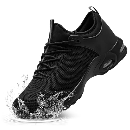 LARNMERN Wasserdichte Luftschuhe für Herren, Stahlkappe, Arbeitsschuhe, bequem, leicht, Konstruktionsschuh, Black Air01 Men, 44 EU von LARNMERN