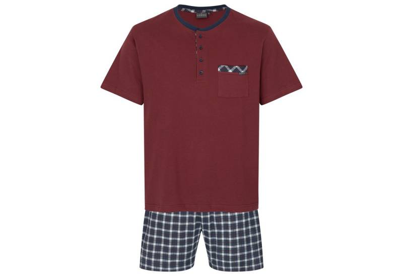 LAROG Schlafanzug Shorty tawny port / checks (2 tlg) Shorty mit Knopfleiste und aufgesetzter Brusttasche von LAROG
