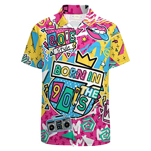 LARSD 80er Jahre Hemd für Herren - Vintage Retro Hawaii Strand Button Up Shirt - Neon Disco Party Outfit - Geboren in den 90er Jahren, 3X-Groß von LARSD