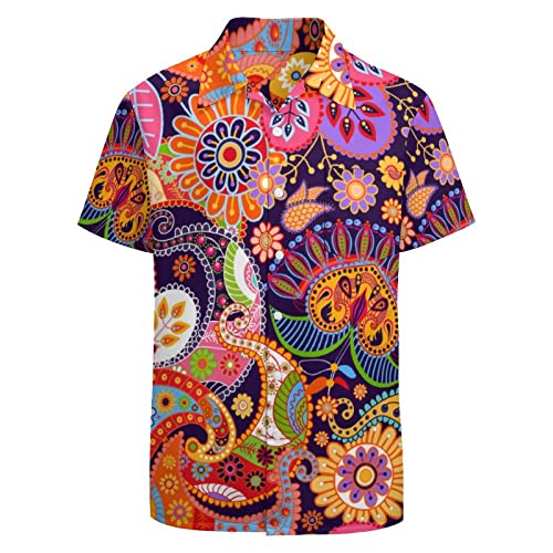 LARSD 80er Jahre Hemden für Herren 90er Jahre Button Up Hemd Vintage Retro Hawaii Strand Hemd Neon Disco Shirt Lustiges Partyhemd, Rotes Paisley, 5X-Groß von LARSD
