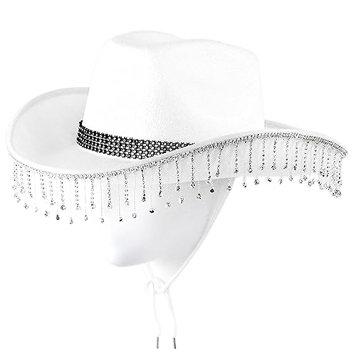 LARUISEE Cowboyhut Damen Partyzubehör Cowgirlhut Cowboyhut für Erwachsene Wilder Westen Kostüm Karneval Mottoparty Dekoration Strass Cowboyhut für Damen von LARUISEE