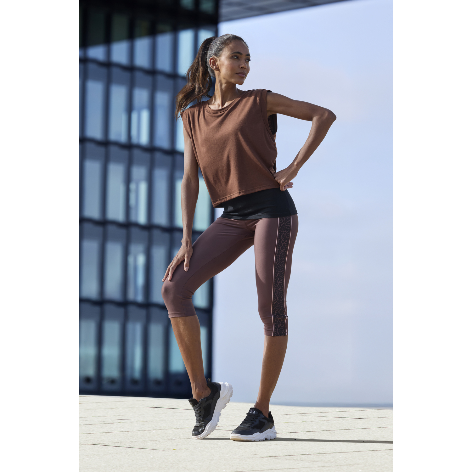 LASCANA ACTIVE 2-in-1-Shirt Damen braun-schwarz Gr.L (44/46) von LASCANA ACTIVE