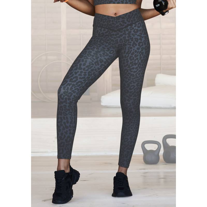 LASCANA ACTIVE Leggings Damen grau-schwarz-leo Gr.36/38 von LASCANA ACTIVE