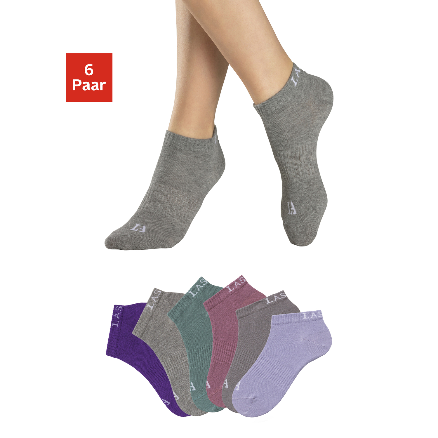 LASCANA ACTIVE Sneakersocken Damen 1x altrosa, 1x petrol, 1x lila, 1x flieder, 1x stone, 1x graumeliert Gr.39/42 von LASCANA ACTIVE