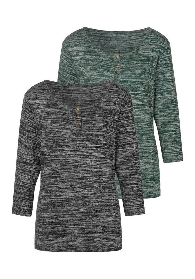 LASCANA 3/4-Arm-Shirt mit goldfarbenen Knöpfen (2er-Pack) aus weicher Viskose-Qualität von LASCANA