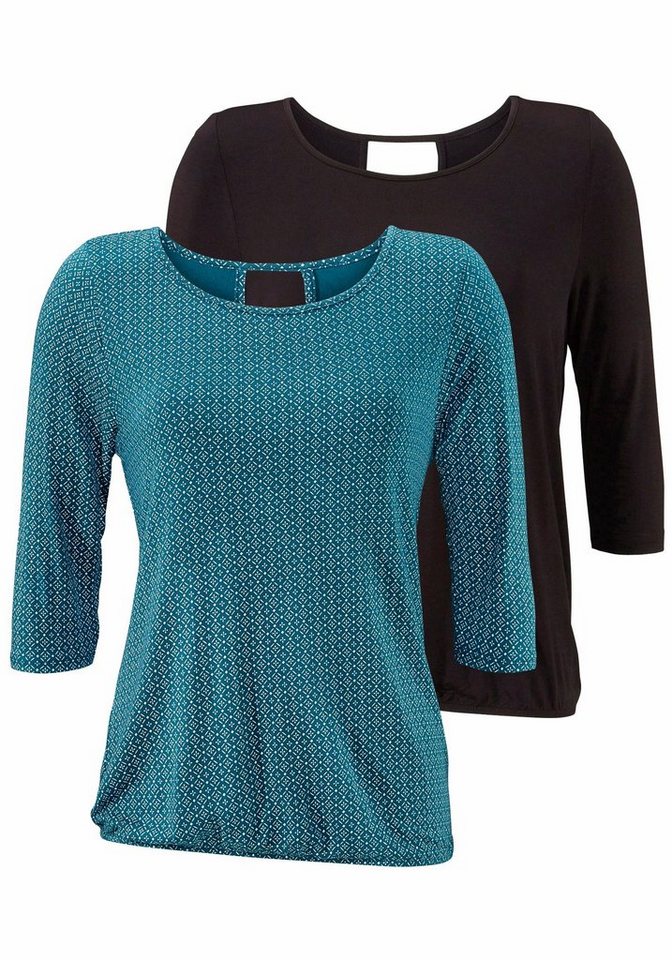 LASCANA 3/4-Arm-Shirt mit modischem Cut-out (2er-Pack) aus weichem Viskose-Stretch von LASCANA